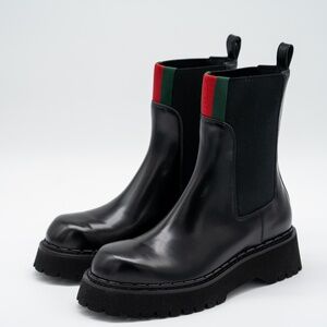 size 39.5G 9.5 US Gucci Chelsea Web Black Calf Leather Boots